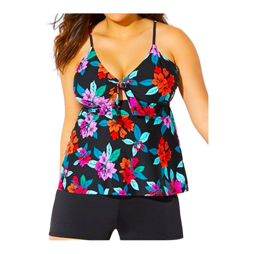 Swimsuits  Women's For All TROPICAL Underwire Tie Front Tankini Swim Top US‎ 24